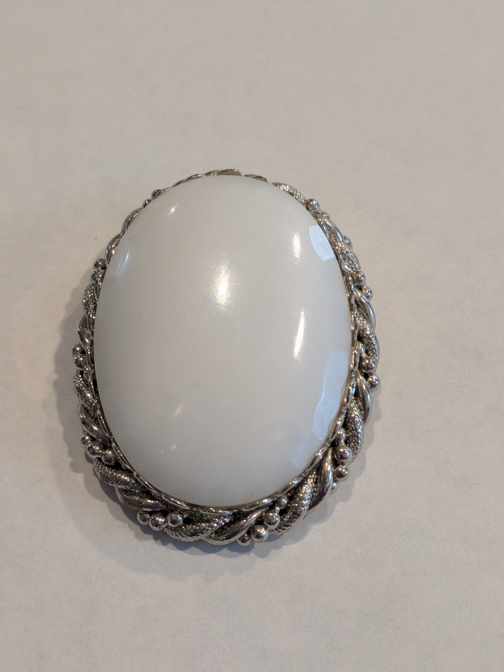 White Oval Cabochon Statement Brooch - Unbranded